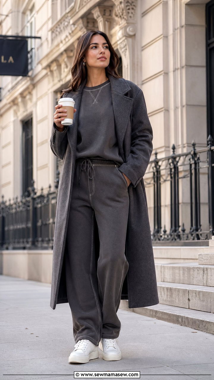 Contrast Stitch Sweatshirt With Sweatpants Outfit - 35 casual outfits for tall women