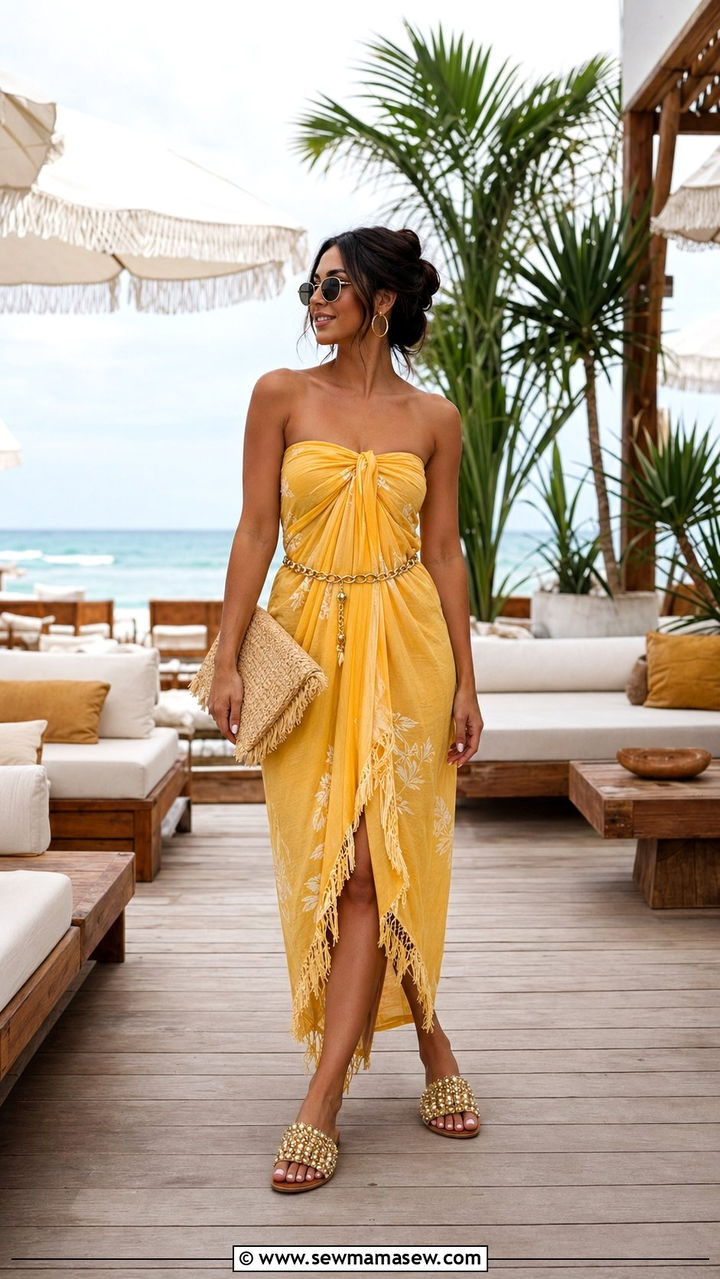 Convertible Sarong Dress with Beaded Slide Sandals Petite - 30 Beach vacation outfit ideas petite