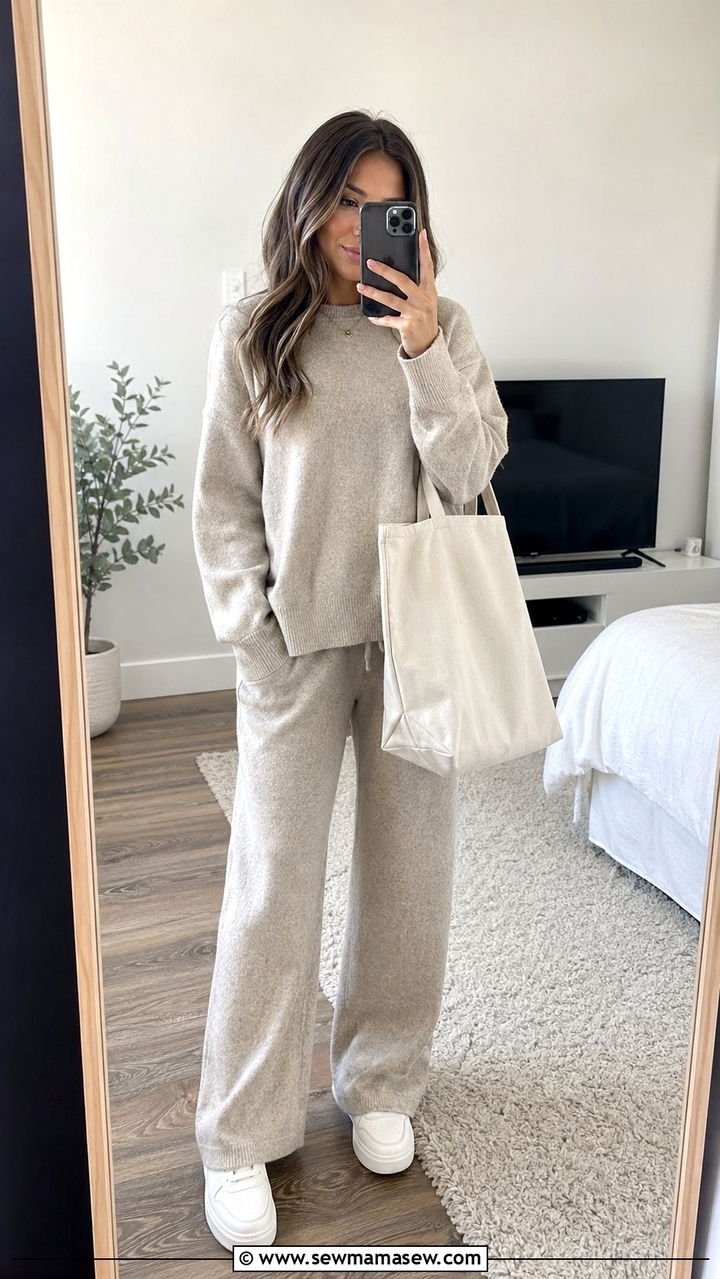 Coordinated Lounge Set With Oversized Tote - 30 Back to school outfit ideas modest 2026