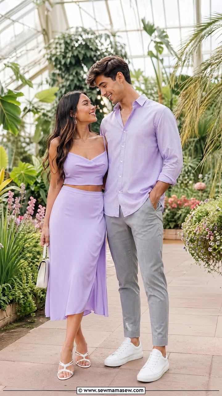 Coordinated Pastel Two Piece Set Couple Outfit - 35 Couples photoshoot outfit ideas