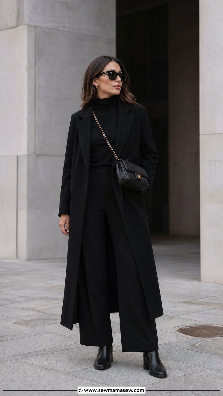 Copenhagen All Black Minimal Wool Coat - 35 Copenhagen outfits for women