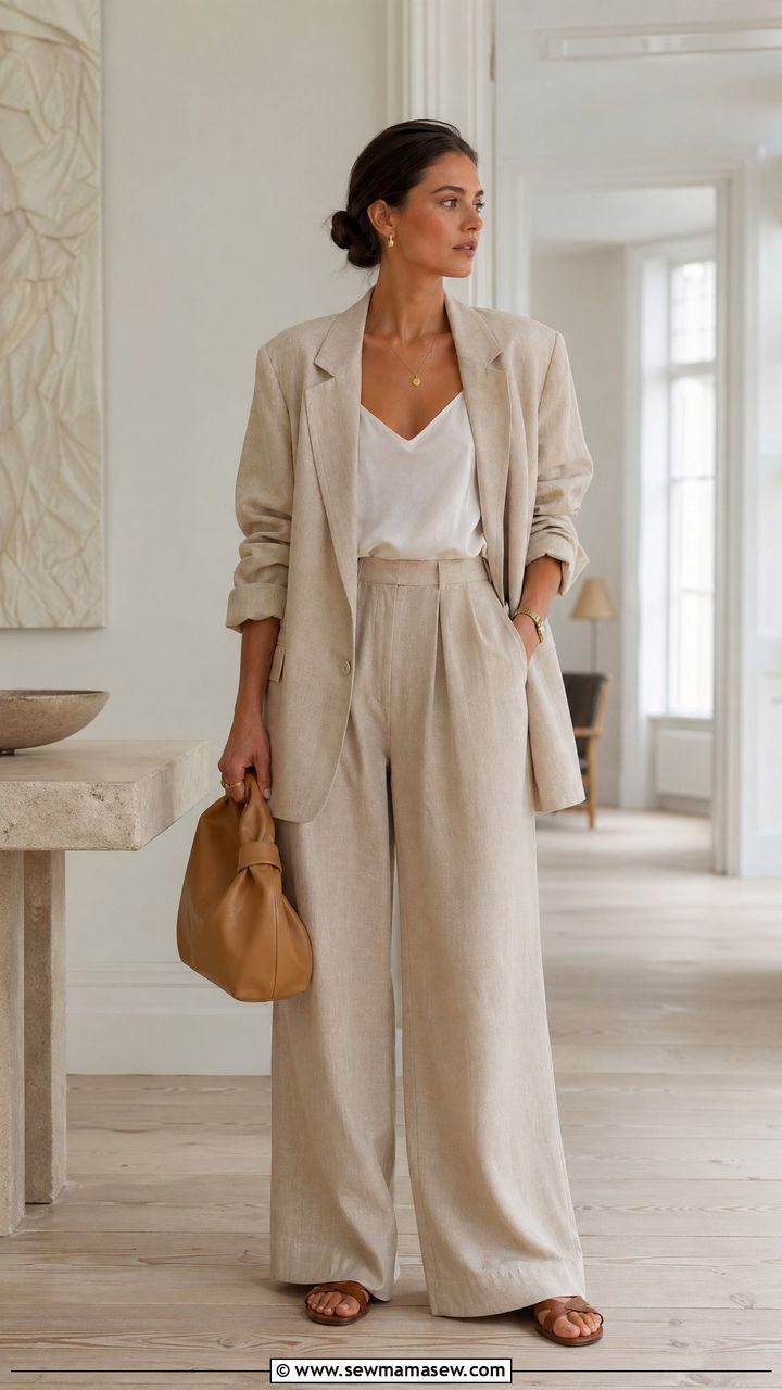Copenhagen Blazer with Beige Wide Leg Trousers - 35 Copenhagen outfits for women