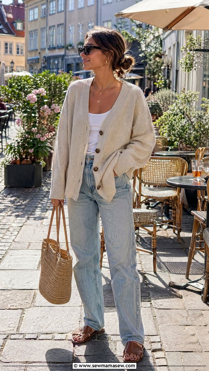 Copenhagen Cardigan with Relaxed Jeans - 35 Copenhagen outfits for women