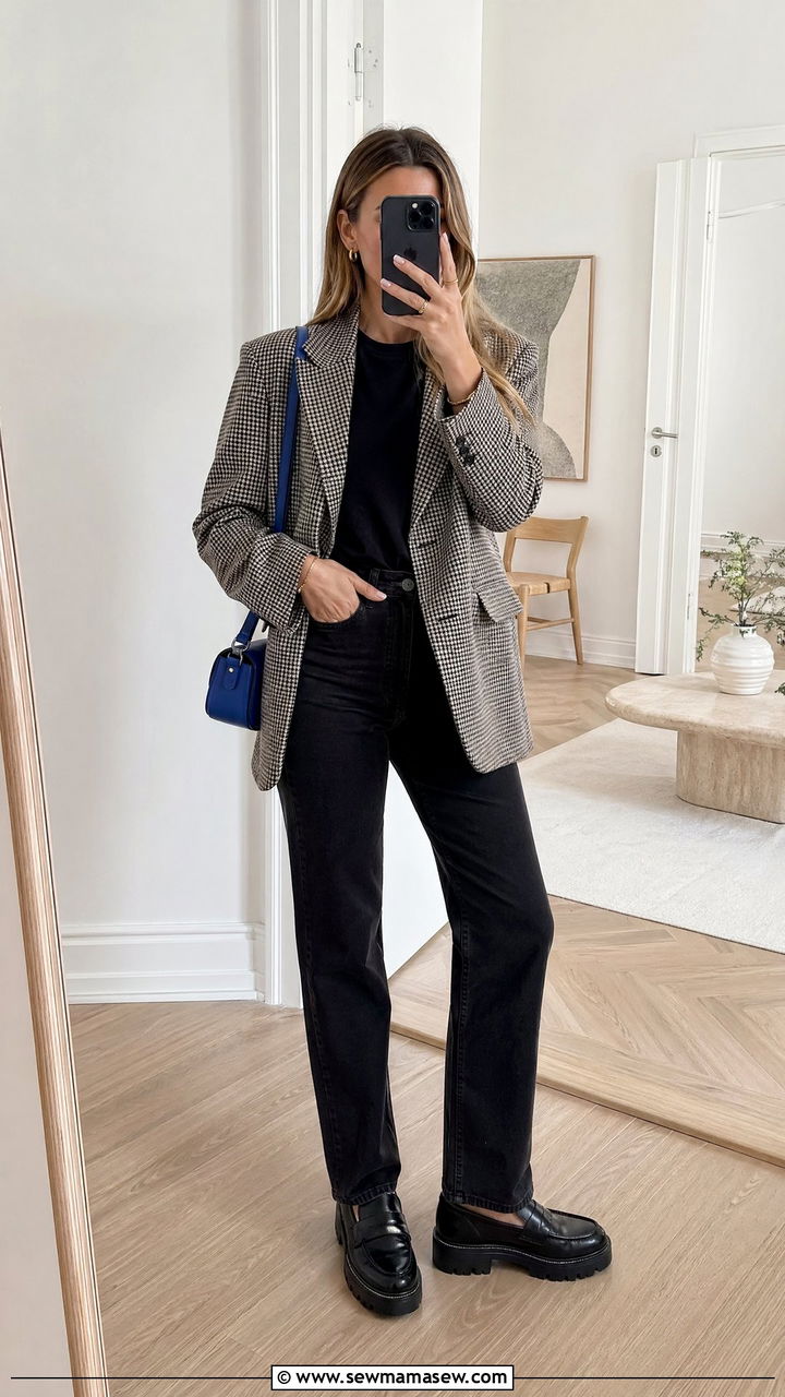 Copenhagen Checked Blazer with Black Jeans - 35 Copenhagen outfits for women