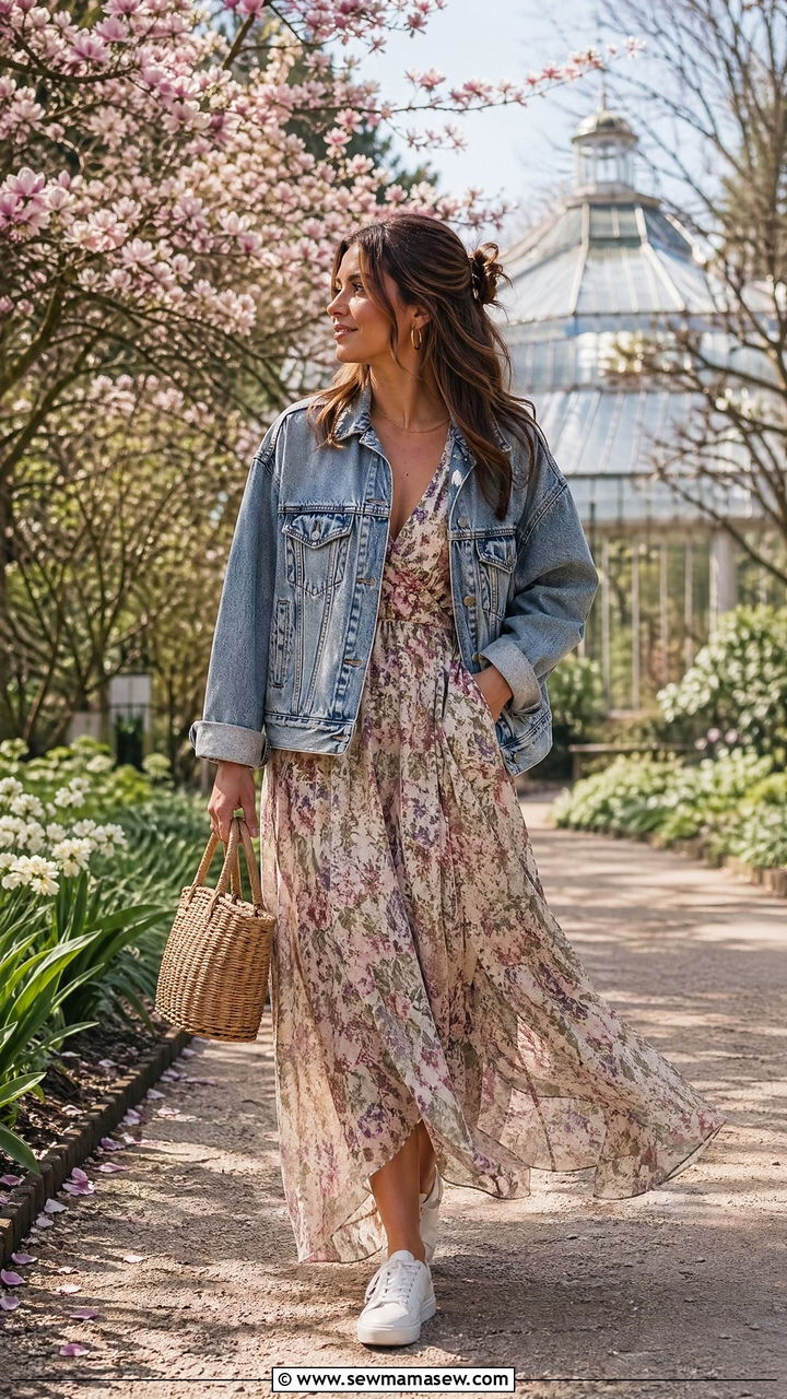 Copenhagen Denim Jacket with Floral Maxi Dress - 35 Copenhagen outfits for women
