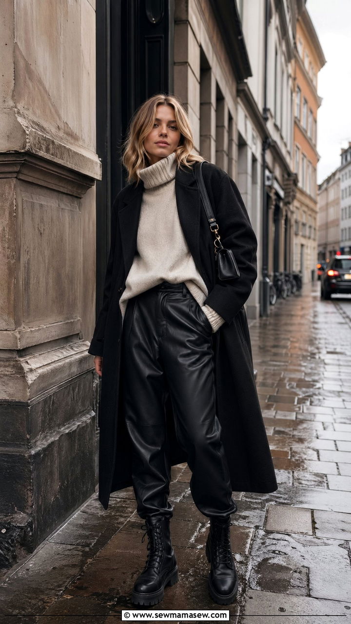 Copenhagen Leather Trousers with Combat Boots - 35 Copenhagen outfits for women