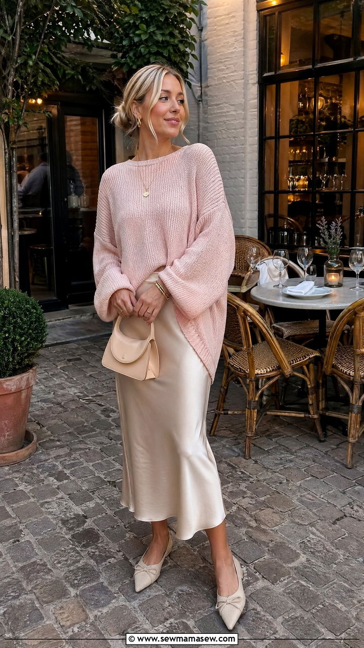 Copenhagen Lightweight Knit with Satin Midi Skirt - 35 Copenhagen outfits for women