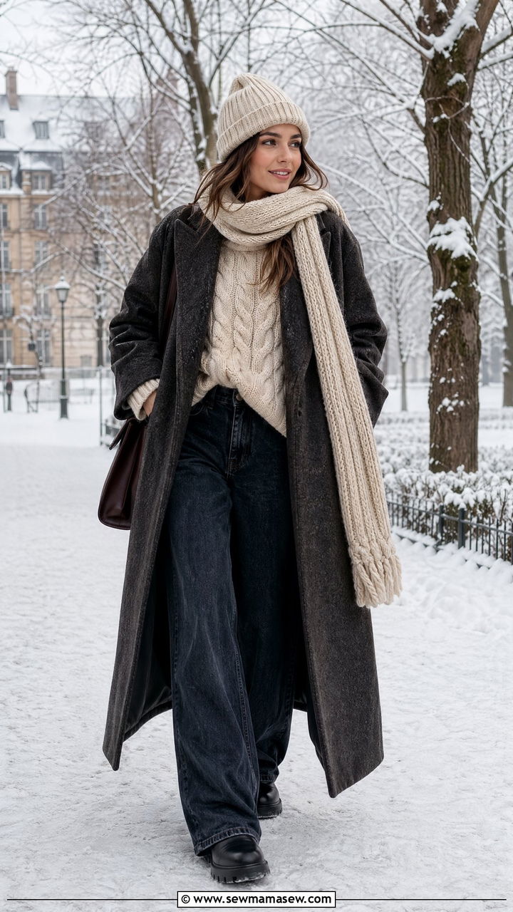 Copenhagen Oversized Wool Coat with Chunky Knit - 35 Copenhagen outfits for women