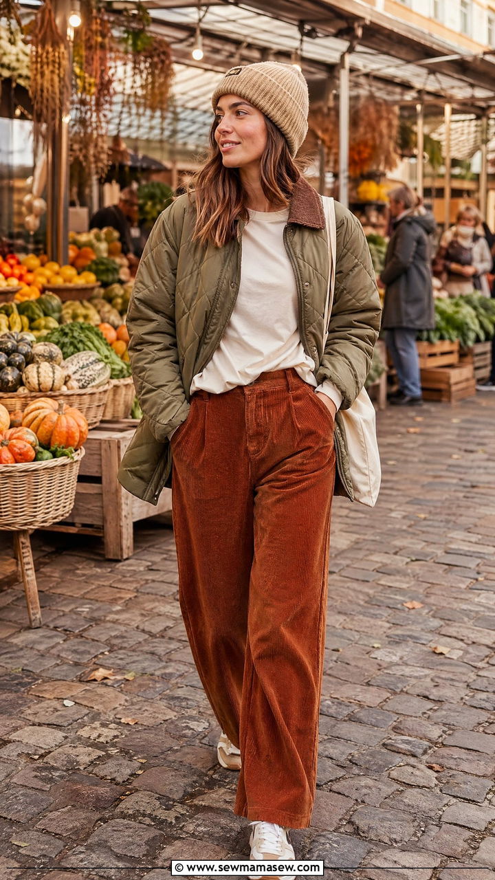 Copenhagen Quilted Jacket with Corduroy Trousers - 35 Copenhagen outfits for women