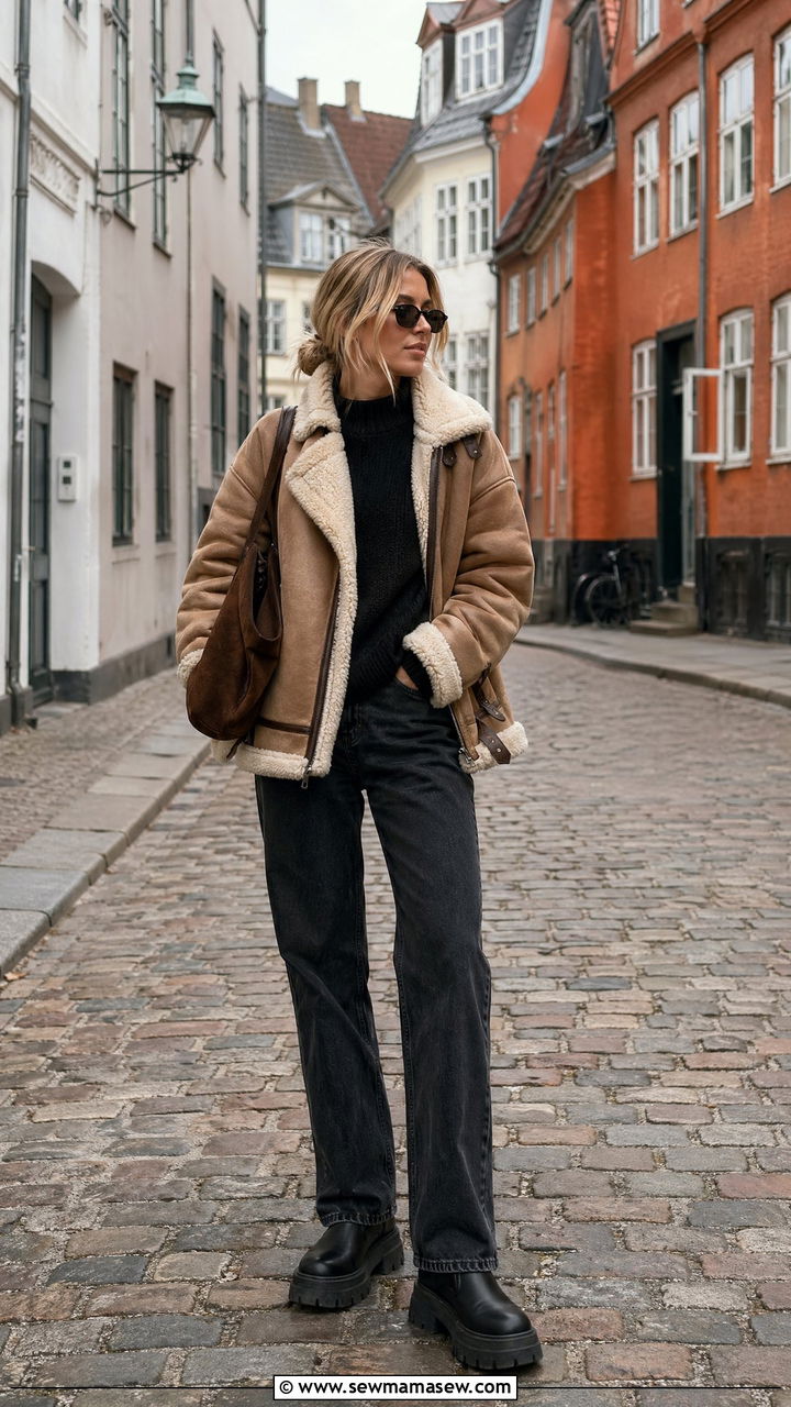 Copenhagen Shearling Coat with Platform Boots - 35 Copenhagen outfits for women