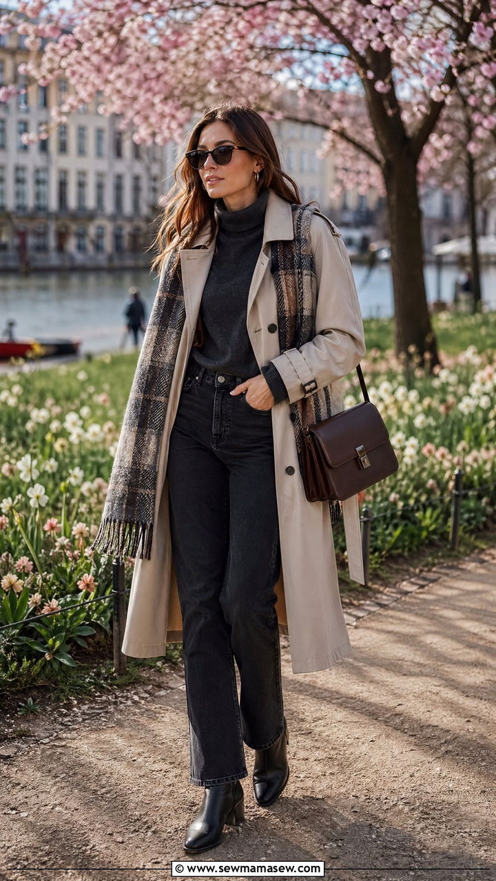 Copenhagen Trench Coat with Knit and Scarf - 35 Copenhagen outfits for women