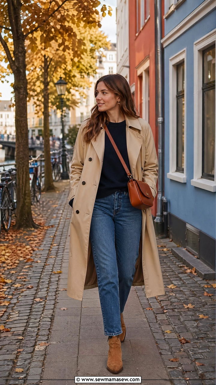 Copenhagen Trench Coat with Straight Leg Jeans - 35 Copenhagen outfits for women