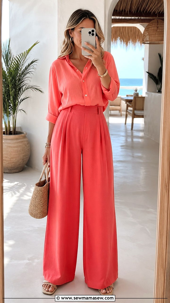 Coral Monochrome Spring Outfit - 30 spring monochrome outfit ideas