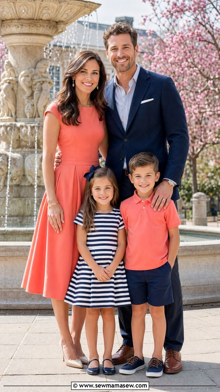 Coral and Navy Spring Family Outfits - 30 What to wear for spring family photos