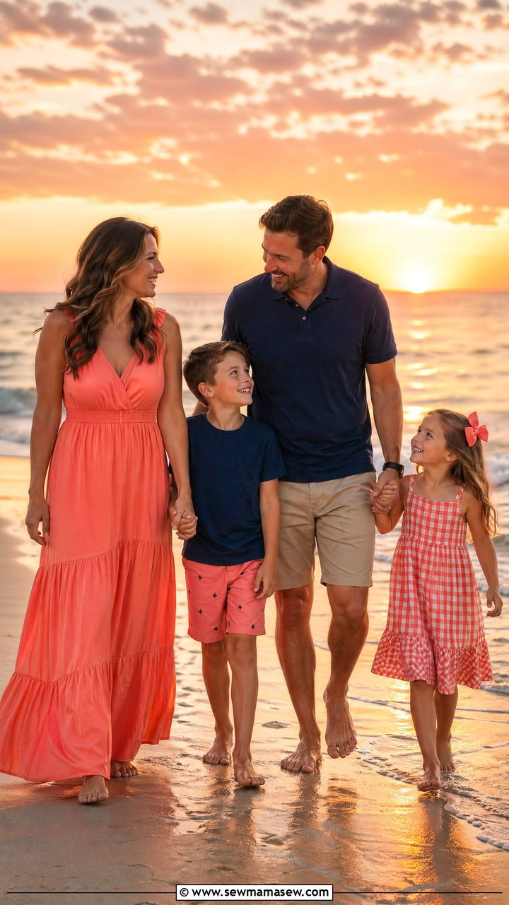 Coral and Navy Summer Family Photo Outfits - 35 summer family photo outfit ideas