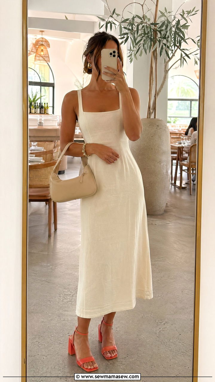 Coral shoes with neutral outfit - 35 Coral outfit ideas for summer