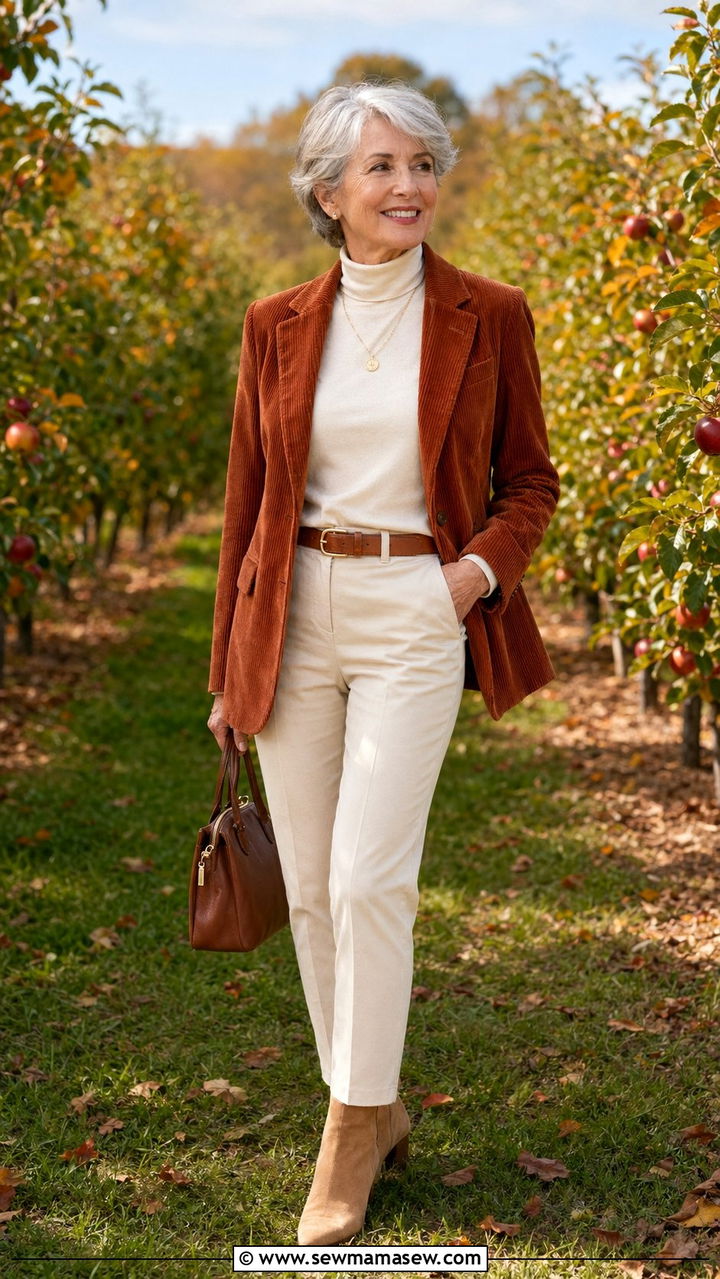 Corduroy Blazer with Chinos Outfit - 30 Best blazers for women over 60