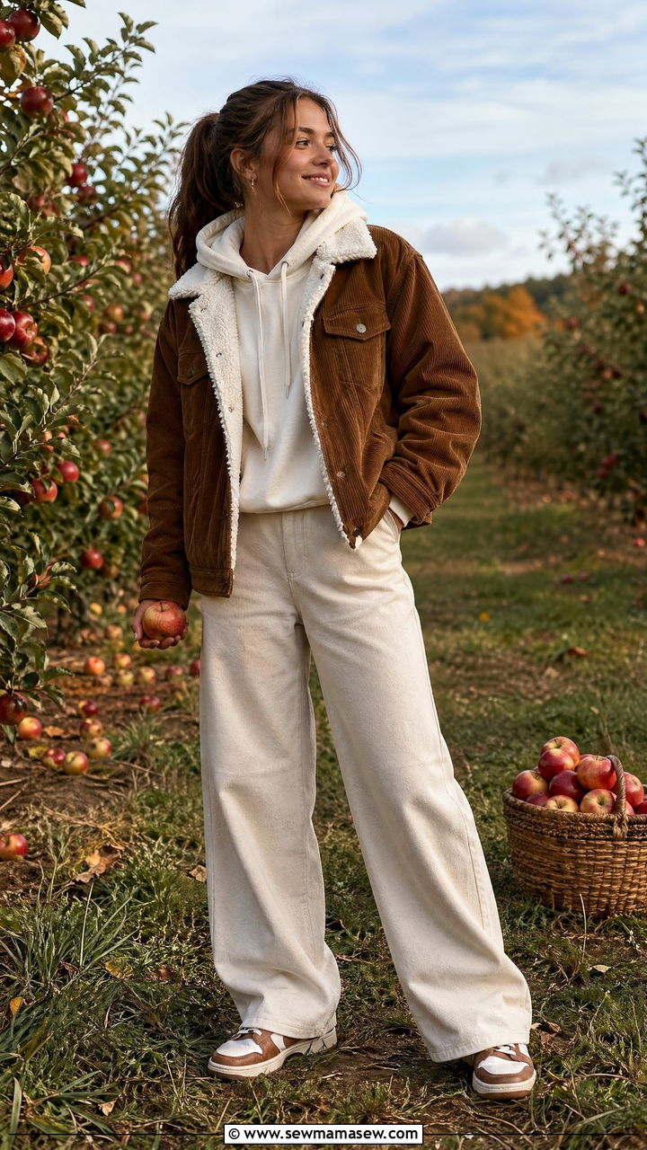 Corduroy Jacket Over Hoodie With Wide Leg Pants - 35 Trendy outfits for teens