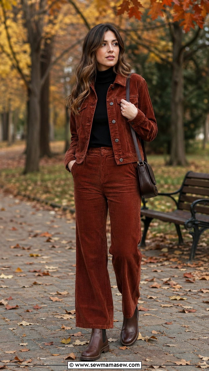 Corduroy Jacket With a Turtleneck and Corduroy Pants - 30 50 degree weather outfits