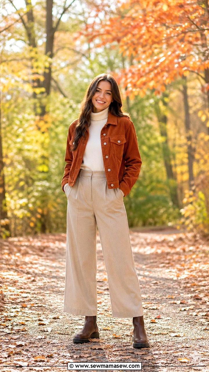 Corduroy Jacket with Turtleneck and Trousers - 30 Senior portrait outfit ideas 2026