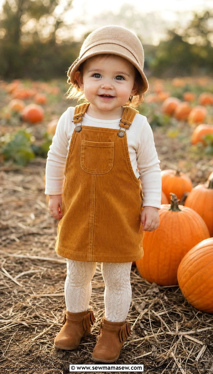 Corduroy Overall Dress Outfit - 30 Baby girl outfit ideas