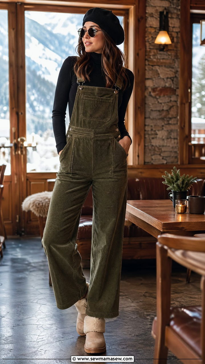 Corduroy Overalls And Turtleneck - 35 Ski resort outfit ideas