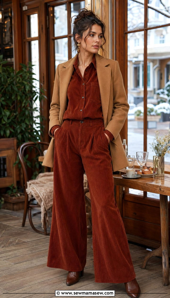 Corduroy Set and Wool Jacket - 30 Weekend brunch outfit ideas
