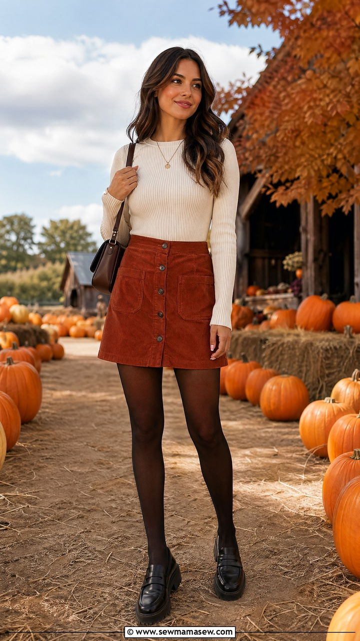 Corduroy Skirt with Ribbed Knit Top - 35 classy cute outfits