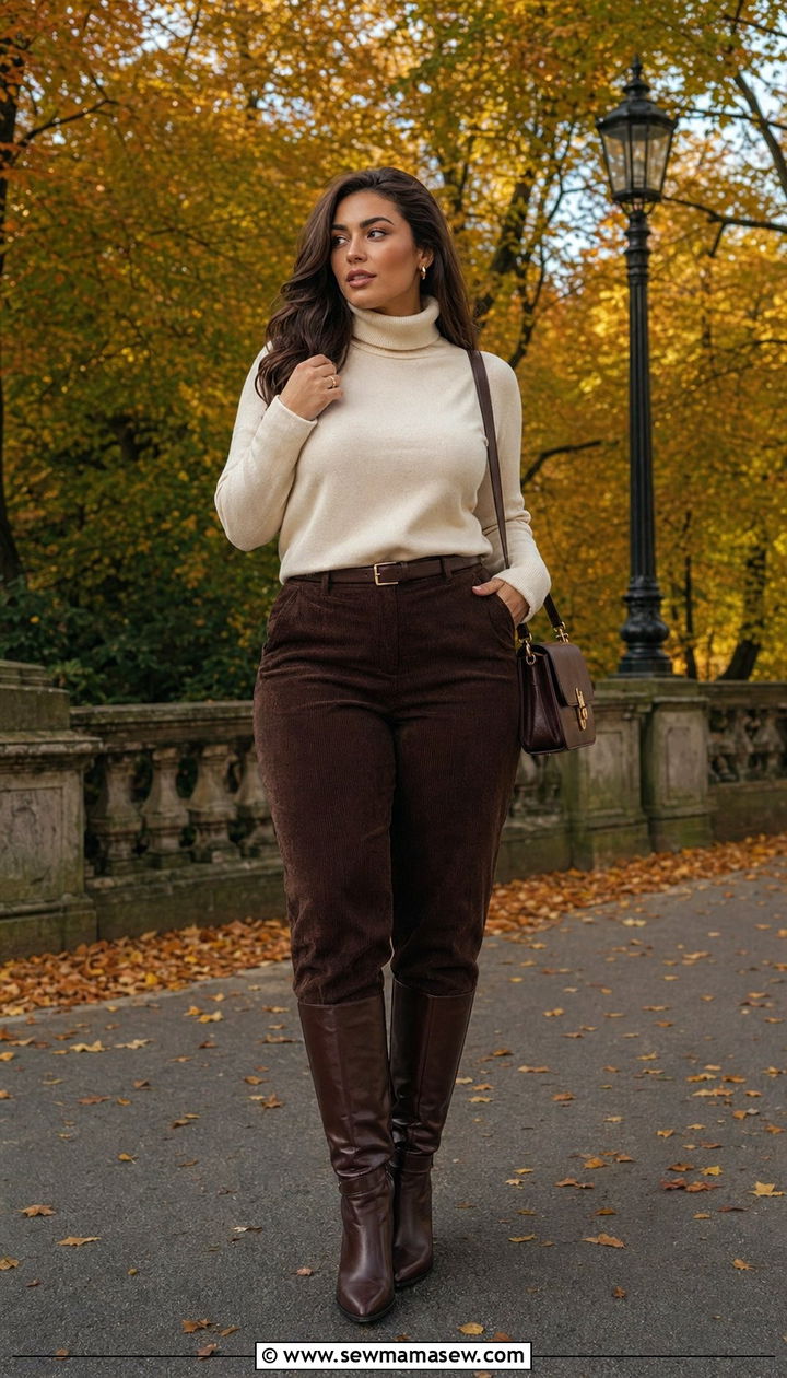 Corduroy Straight Leg Pants With Cashmere Sweater - 30 Best pants for curvy women