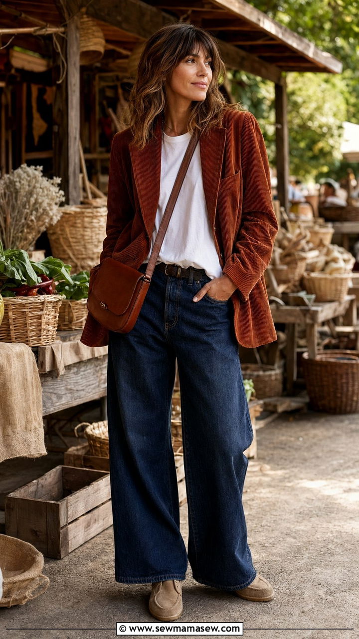 Corduroy blazer and baggy jeans - 30 Baggy jeans outfit ideas with a blazer
