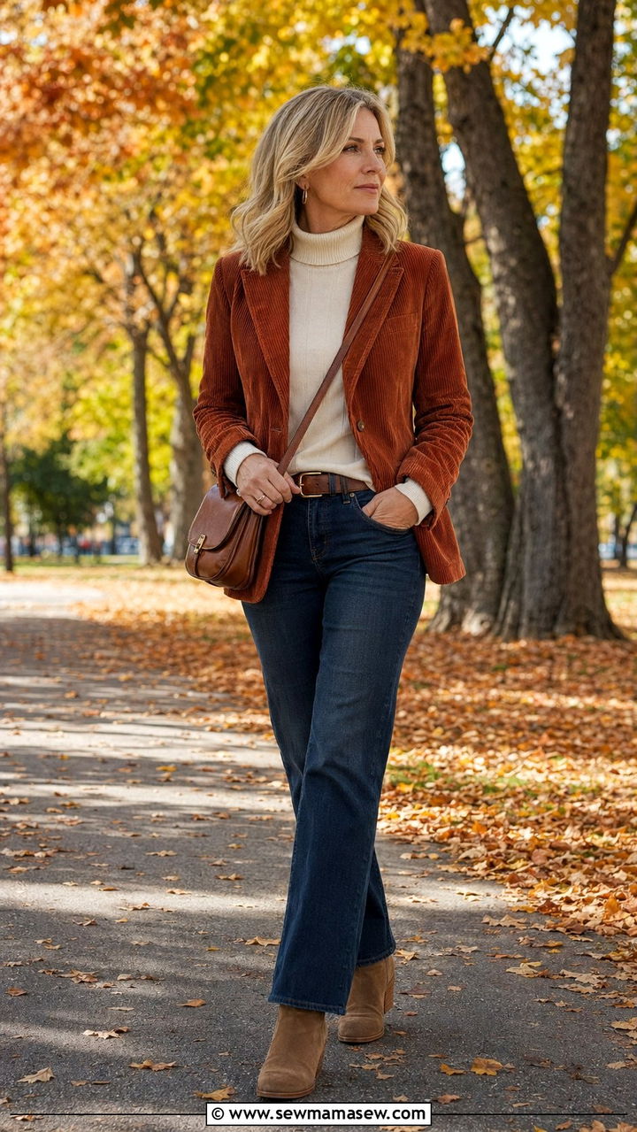 Corduroy blazer with bootcut jeans - 30 Best blazers for women over 50