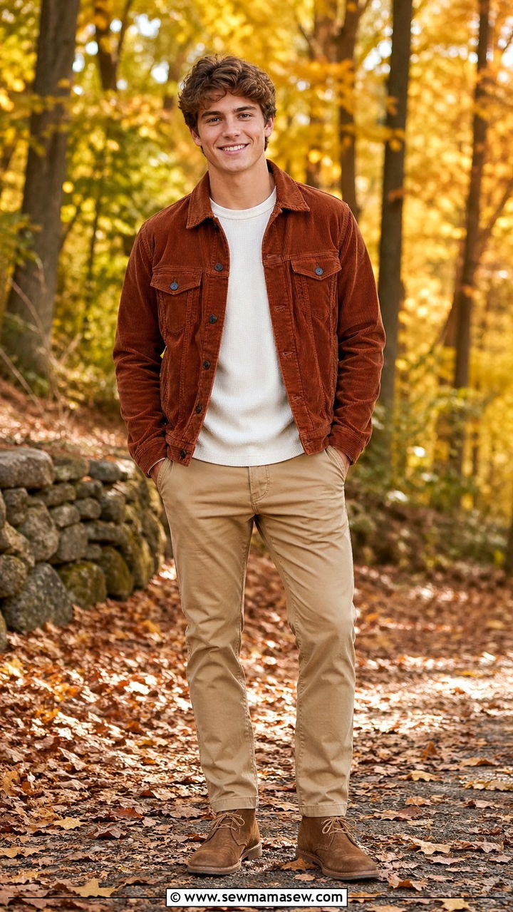 Corduroy jacket with chinos senior portrait - 30 Senior portrait outfit ideas guys