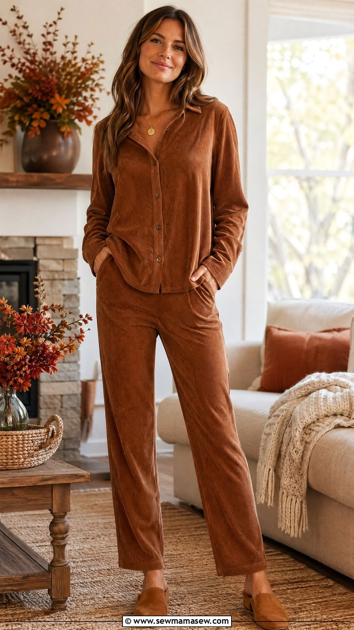Corduroy lounge set for cooler days - 35 Chic loungewear outfit ideas