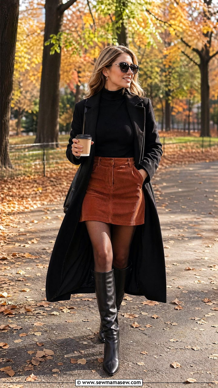 Corduroy mini skirt and turtleneck brunch - 35 chic brunch outfits for women