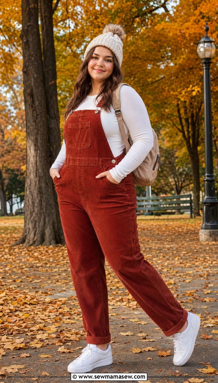 Corduroy overalls outfit - 30 Back to school outfit ideas plus size teens