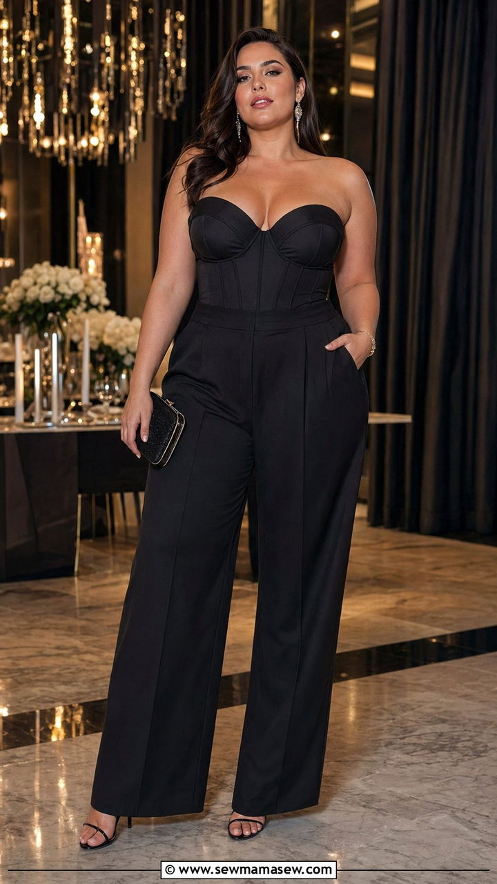 Corset Style Top with Wide Leg Trousers Outfit - 30 Best tops for plus size