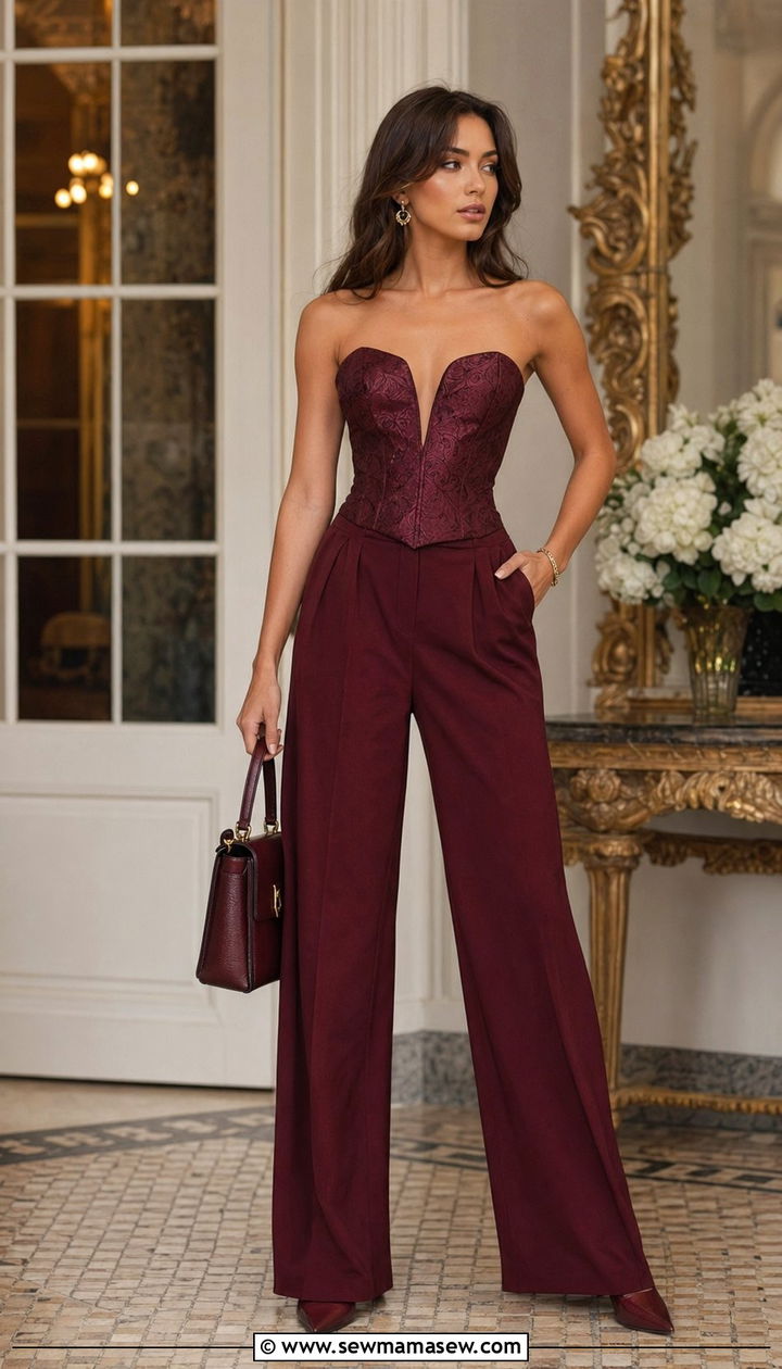 Corset Top And Wide Leg Tailored Trousers - 30 Wedding guest outfits with pants