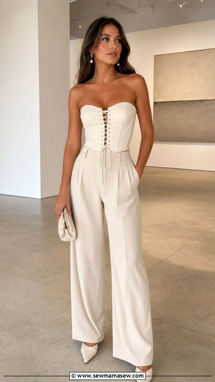 Corset Top And Wide Leg Trousers - 35 romantic outfits ideas