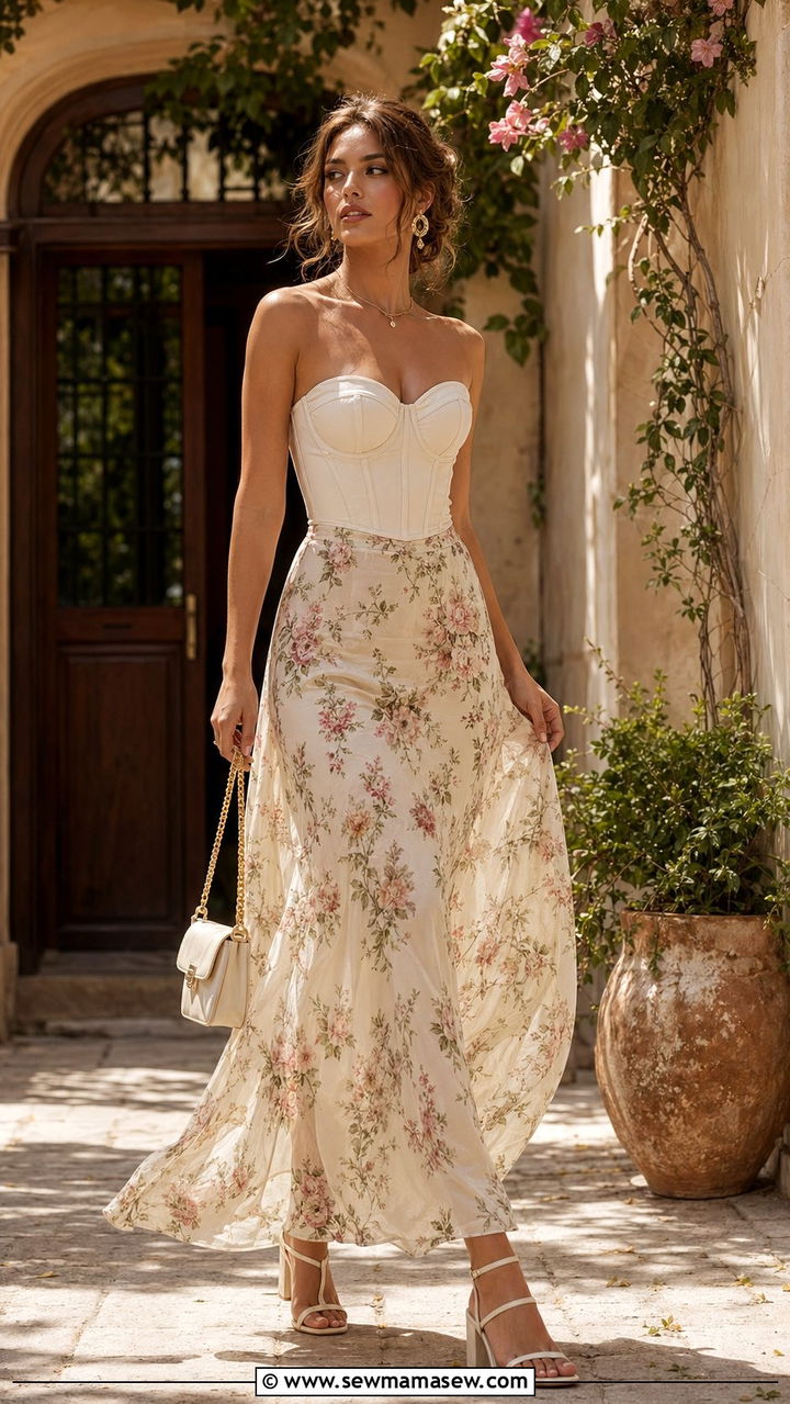 Corset Top With Flowing Maxi Skirt Outfit - 35 romantic outfits for women
