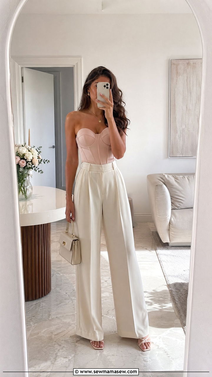 Corset Top With High Waisted Trousers - 35 summer graduation outfit ideas