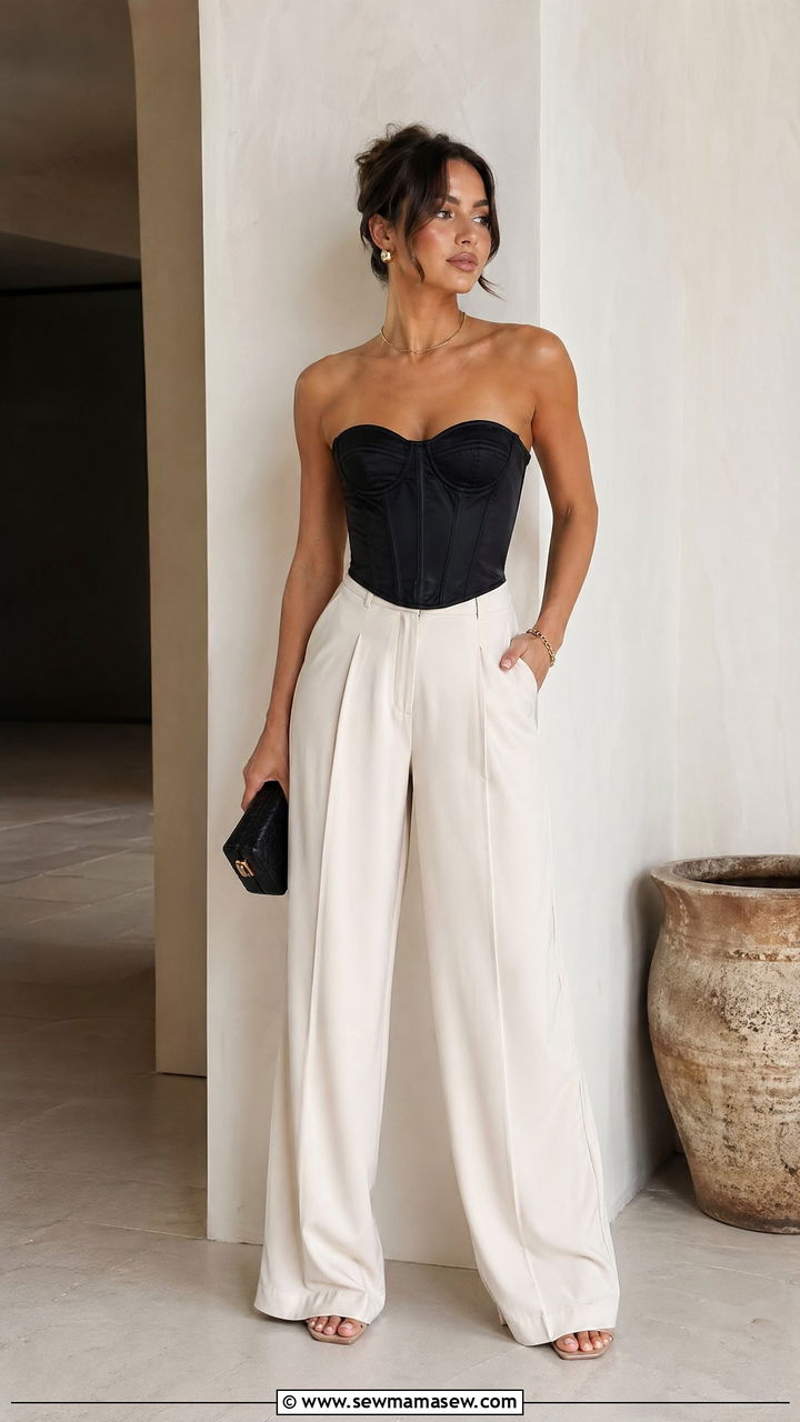 Corset Top With Wide Leg Pants - 35 Sorority semi formal outfit ideas