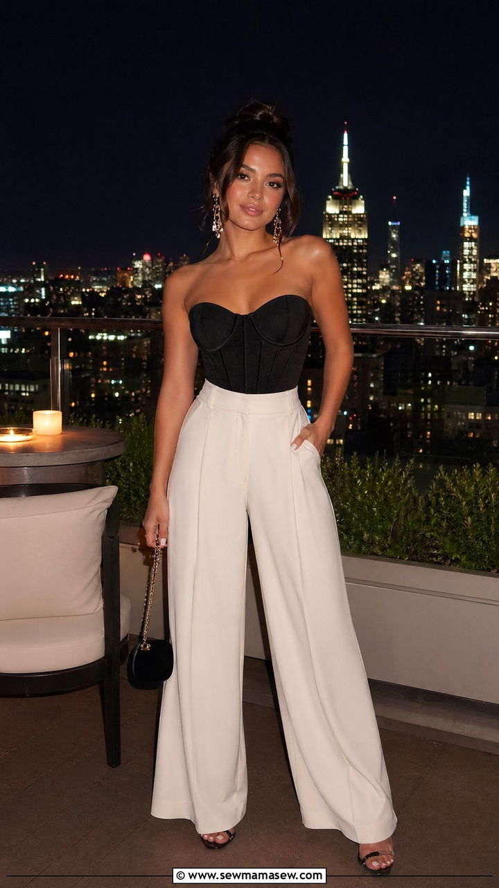 Corset Top With Wide Leg Pants - 35 Cute outfits for petite women