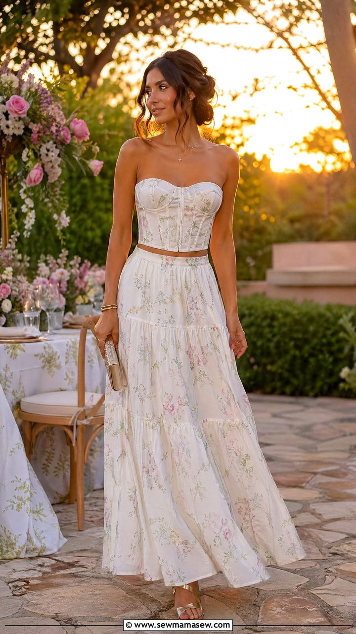 Corset Top and Maxi Skirt Two Piece Set - 35 spring bridal shower outfit ideas