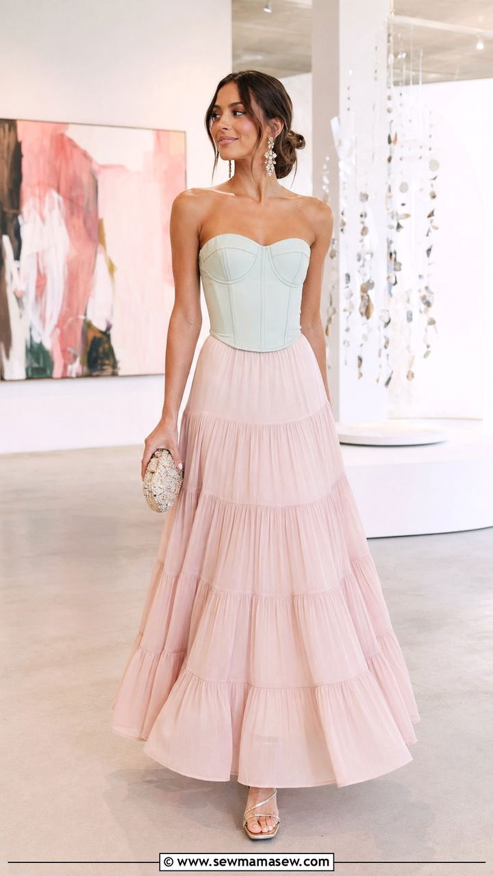 Corset Top and Maxi Skirt Wedding Guest Outfit - 30 what to wear to a spring wedding guest