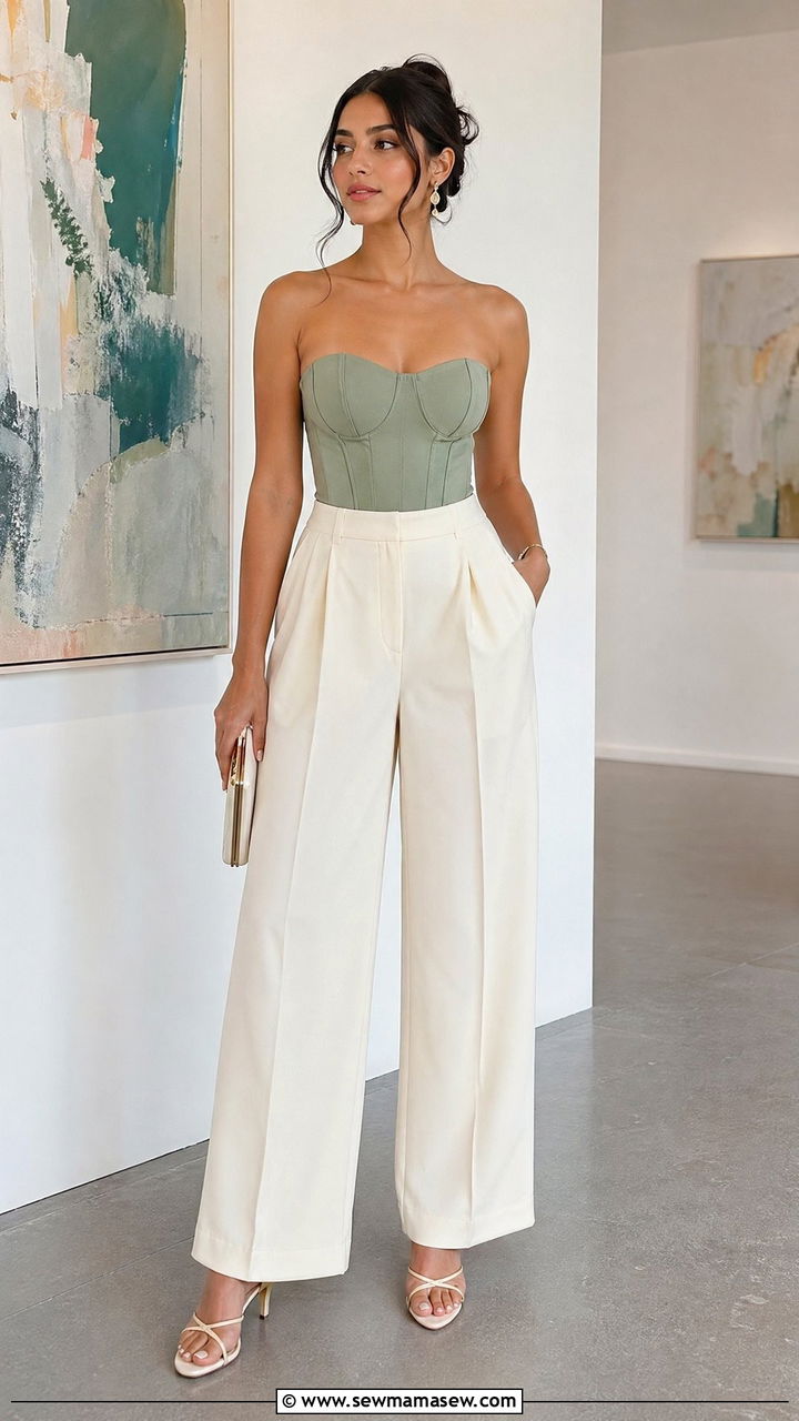 Corset Top with Wide Leg Trousers Outfit - 35 College party outfit ideas