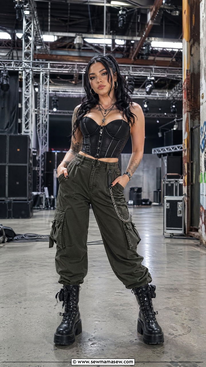 Corset top and cargo pants concert outfit - 35 Concert outfits for pear shape