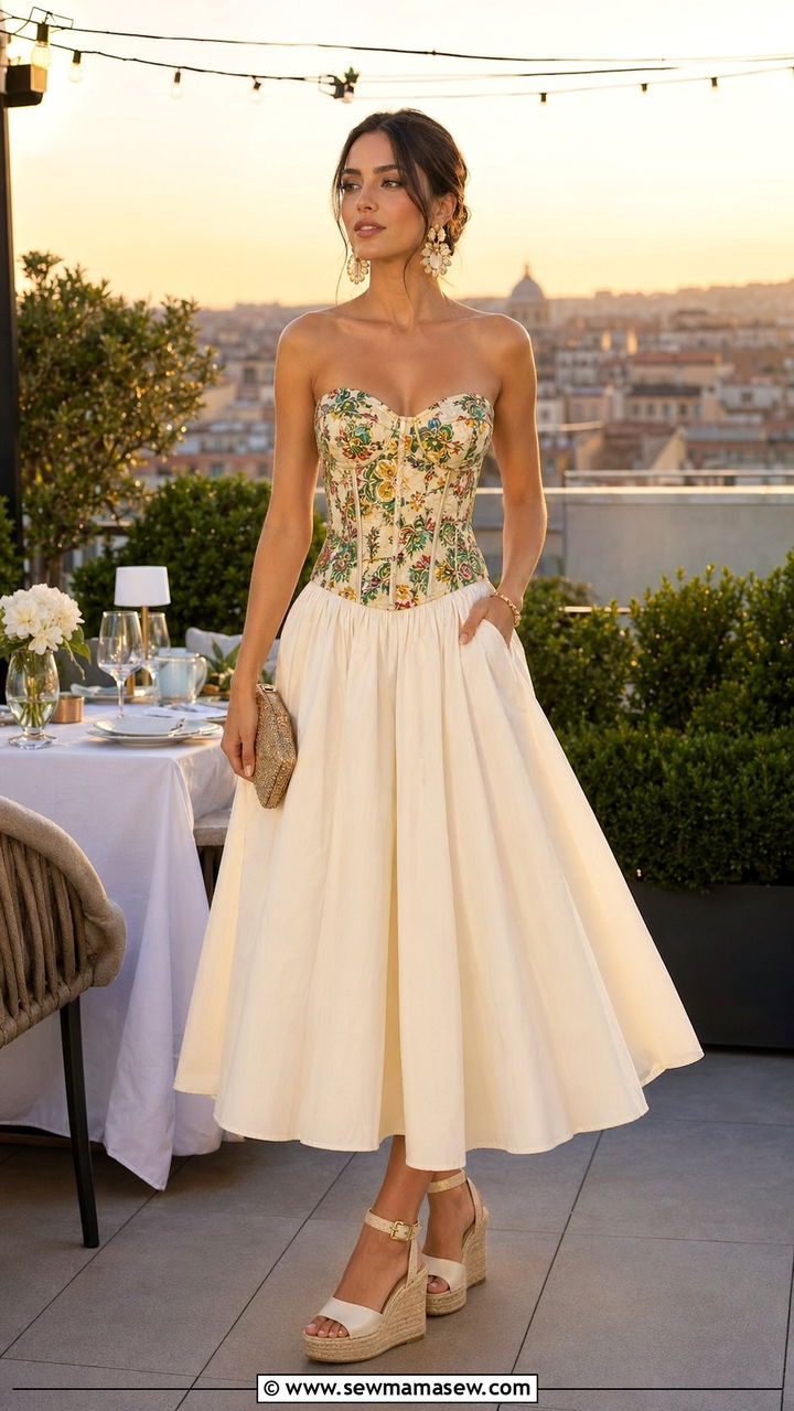 Corset top with a full midi skirt - 35 Parisian outfit ideas 2026