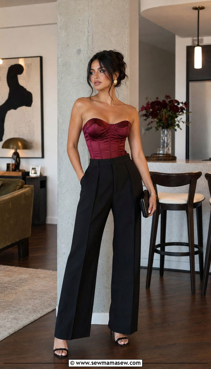 Corset top with high waisted tailored trousers - 30 Birthday photoshoot outfit ideas