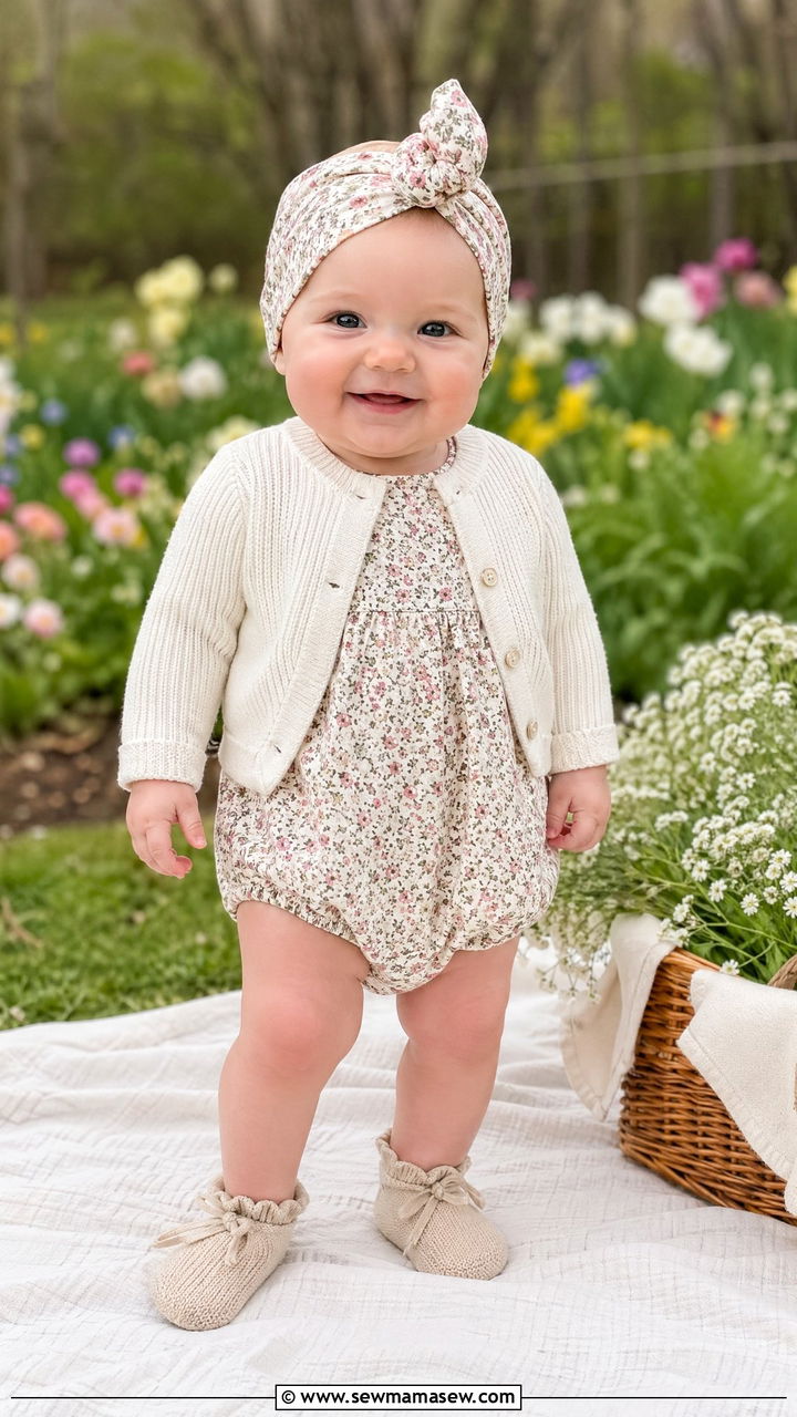 Cotton Bubble Romper with Cardigan Outfit - 35 Spring outfits for kids