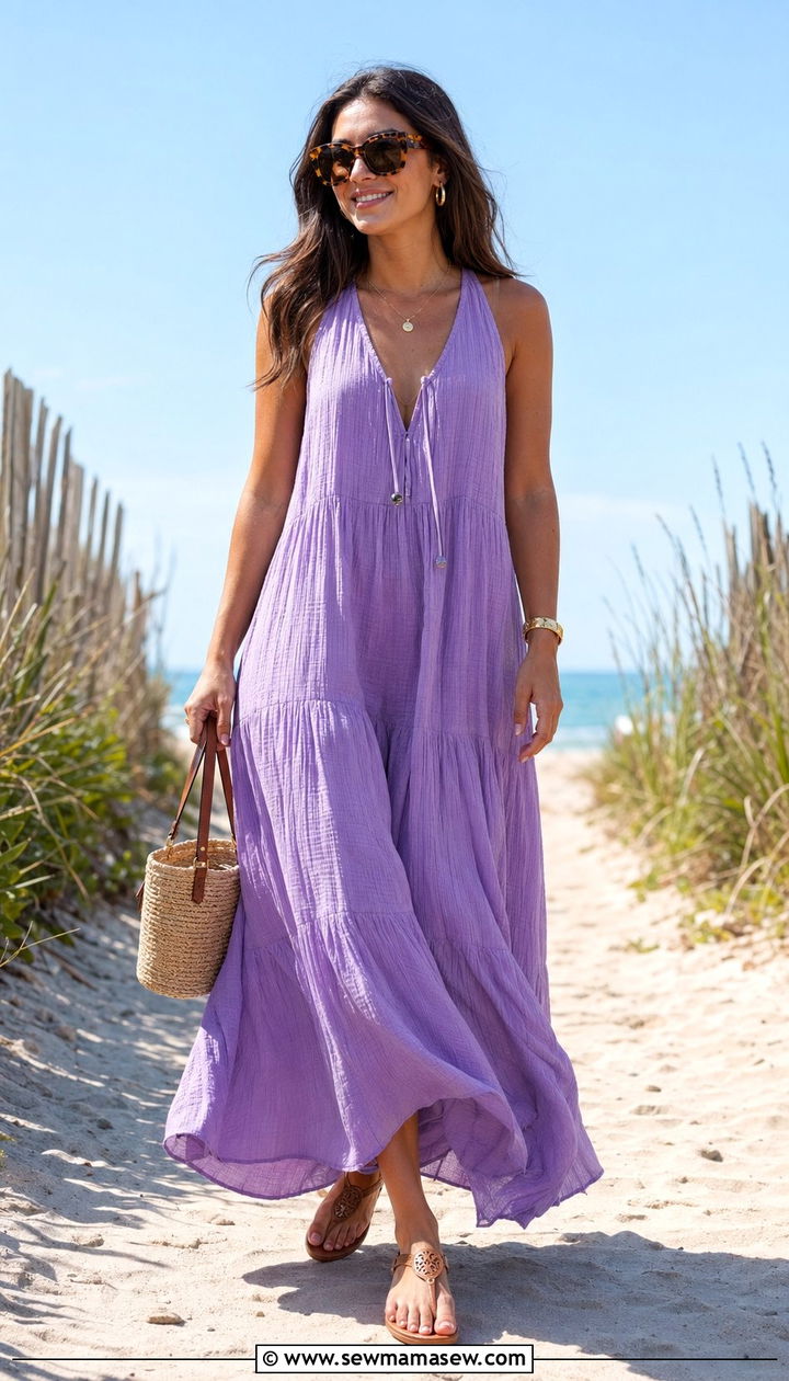 Cotton Gauze Maxi Dress Beach Vacation Outfit - 30 Beach vacation packing outfits